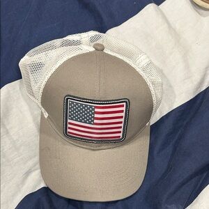 Tan Trucker Hat with American Flag Patch